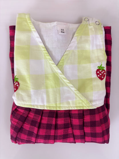 Lime Green & Berry Pink Buffalo Check Kids Frock