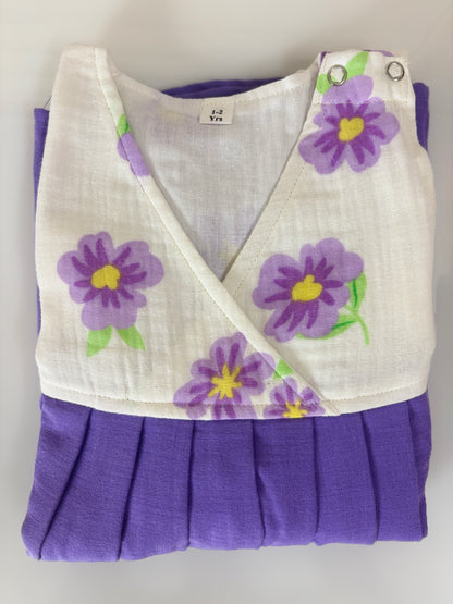 Royal Purple Floral Print Kids Frock