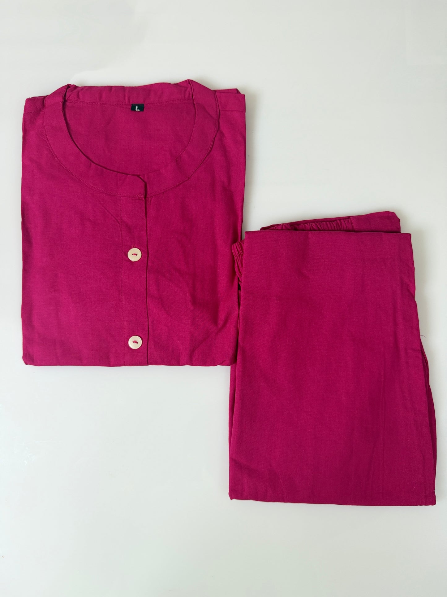 Fuchsia Pink Minimal Botanical Line Art Cotton Co-ords