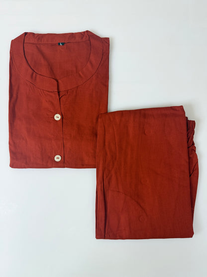 Rust Orange Minimal Crane Line Art Cotton Co-ords