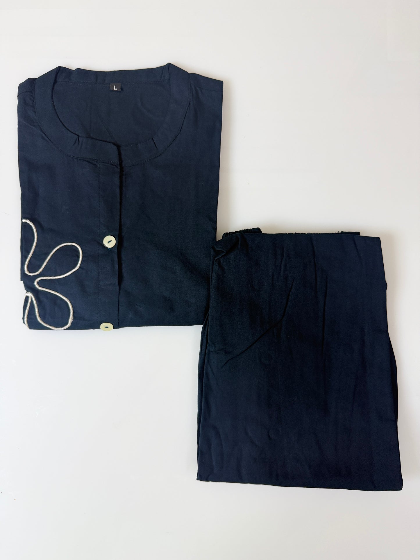 Midnight Navy Minimal Floral Line Art Cotton Co-ords