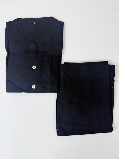 Classic Black Minimal Botanical Line Art Cotton Co-ords