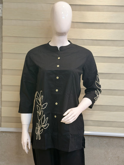 Classic Black Minimal Botanical Line Art Cotton Co-ords