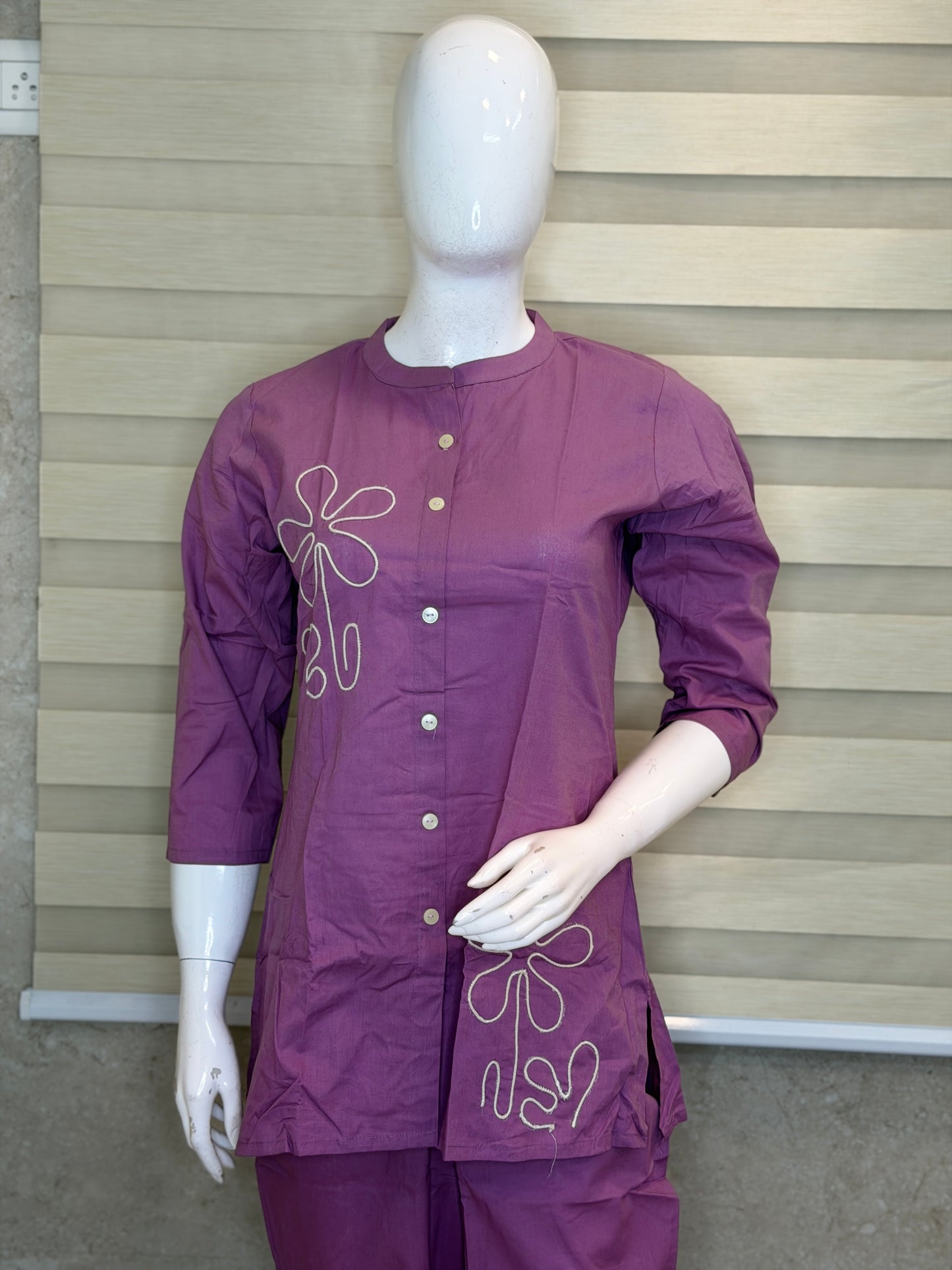 Orchid Purple Minimal Floral Line Art Cotton Co-ords