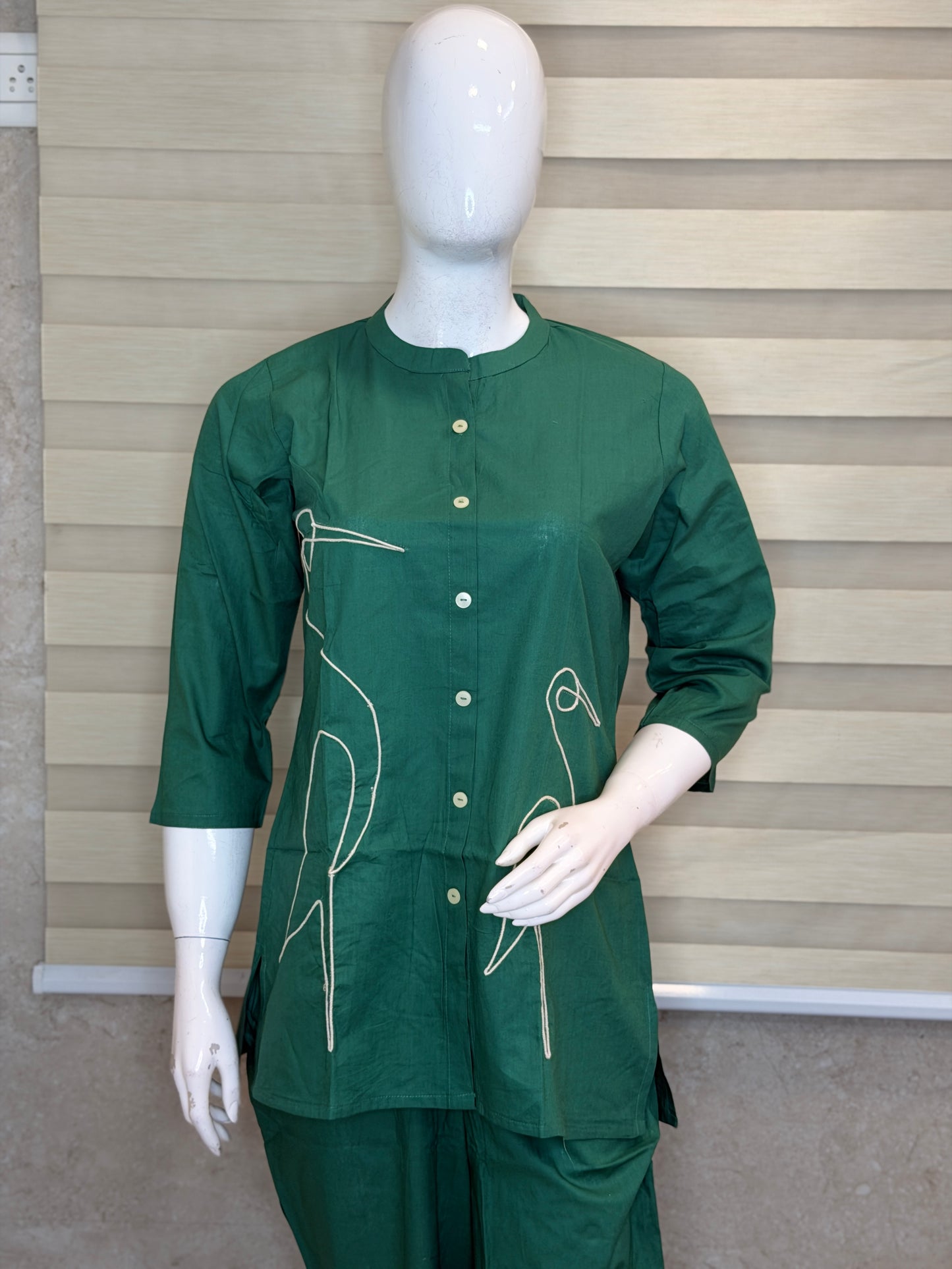 Forest Green Minimal Abstract Line Art Cotton Co-ords