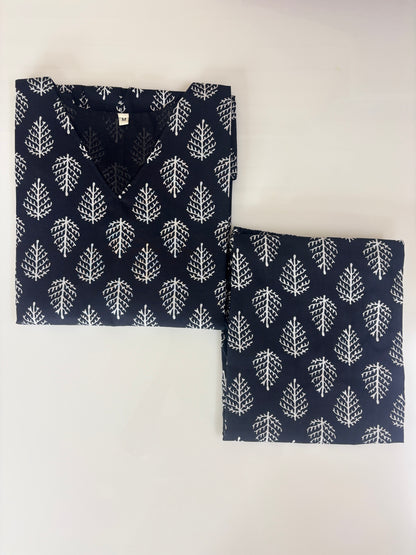 Charcoal Black Leaf Buta Print Peplum Co-ord Set