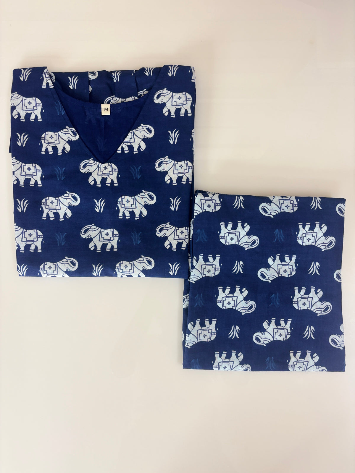 Indigo Blue Elephant Print Peplum Co-ord Set