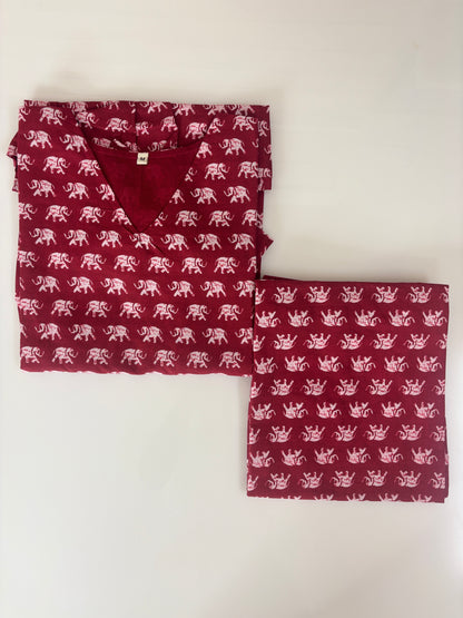 Brick Red Buti Print Peplum Co-ord Set