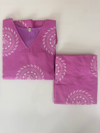 Lavender Pink Mandala Print Peplum Co-ord Set