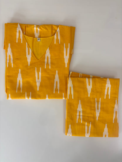 Mustard Yellow Ikat Print Peplum Co-ord Set