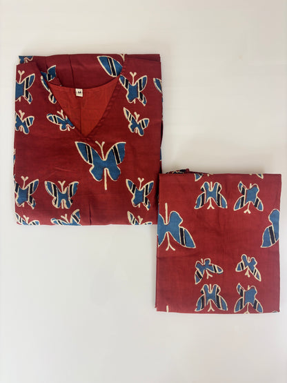 Rust Brown Butterfly Print Peplum Co-ord Set