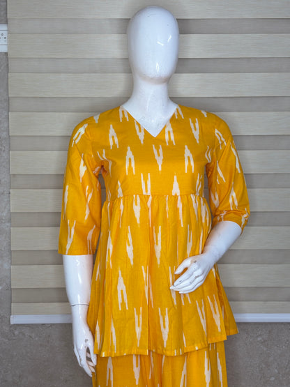 Mustard Yellow Ikat Print Peplum Co-ord Set