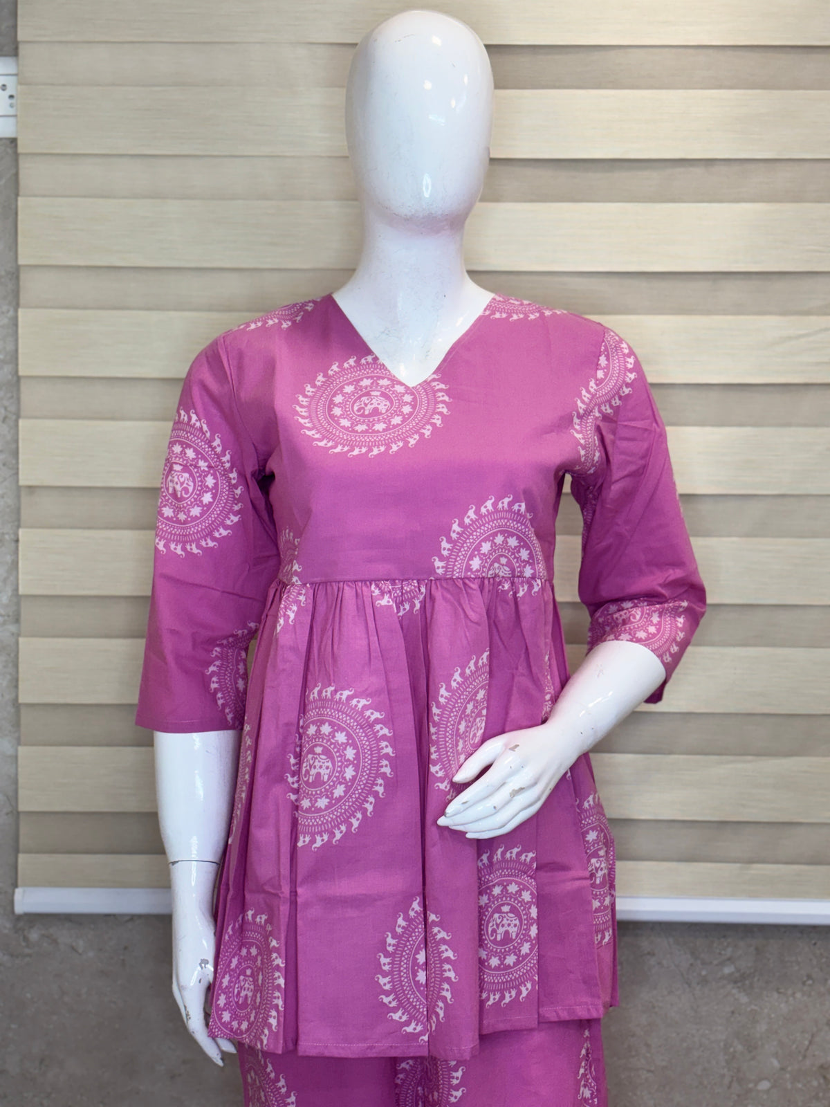 Lavender Pink Mandala Print Peplum Co-ord Set