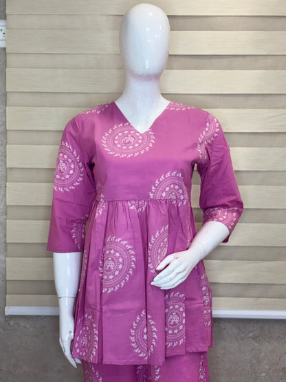 Lavender Pink Mandala Print Peplum Co-ord Set