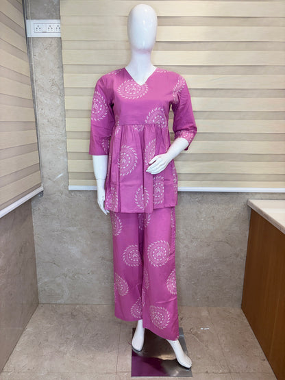 Lavender Pink Mandala Print Peplum Co-ord Set