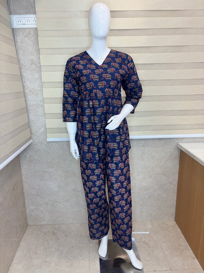 Slate Blue Paisley Elephant Print Peplum Co-ord Set