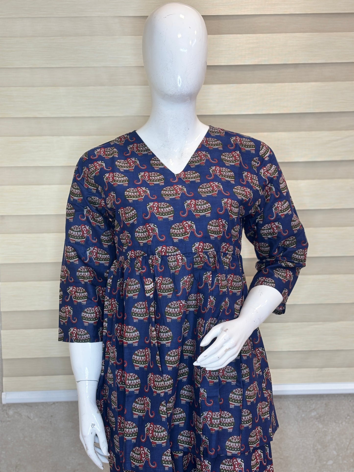 Slate Blue Paisley Elephant Print Peplum Co-ord Set