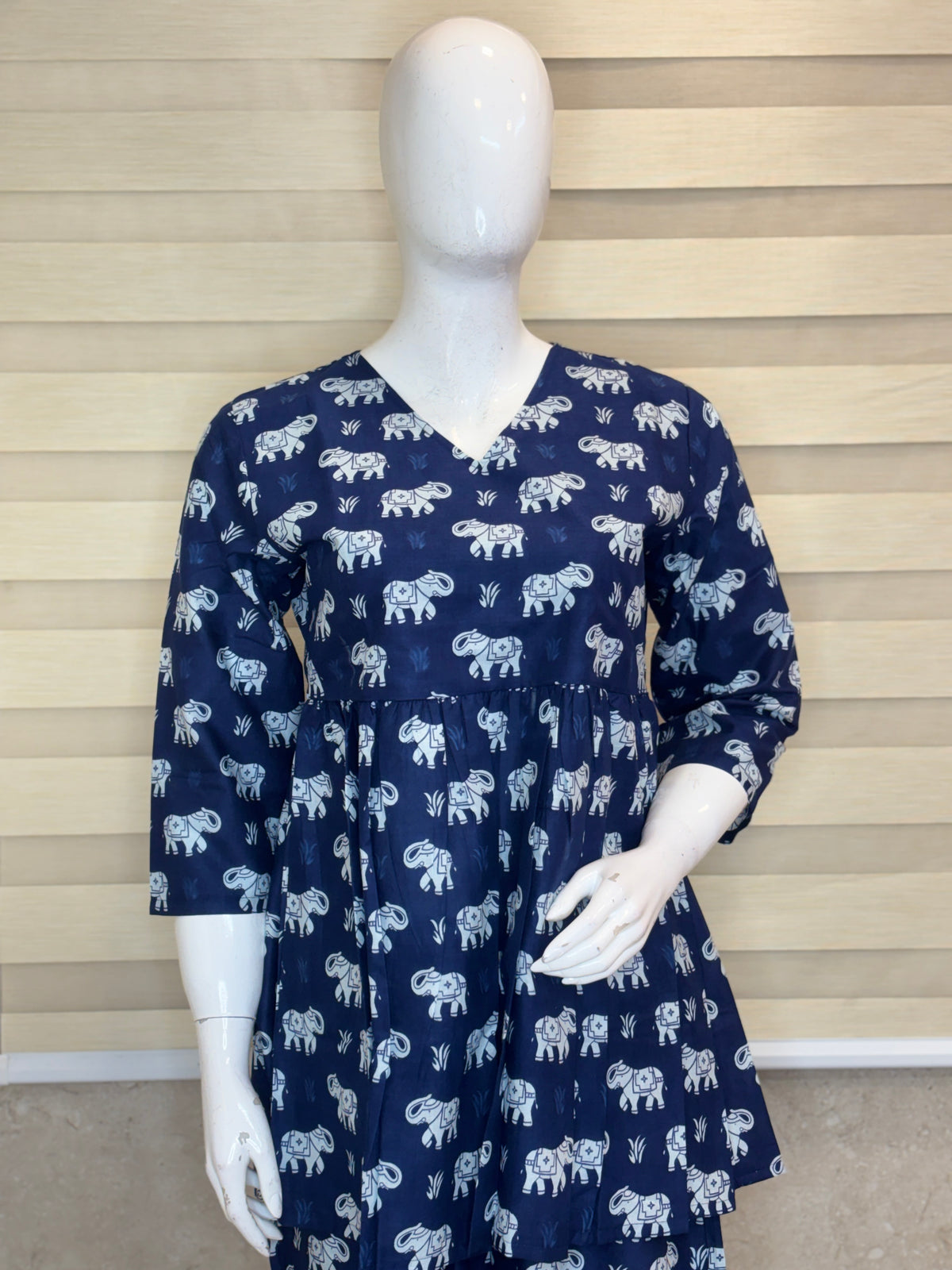 Indigo Blue Elephant Print Peplum Co-ord Set