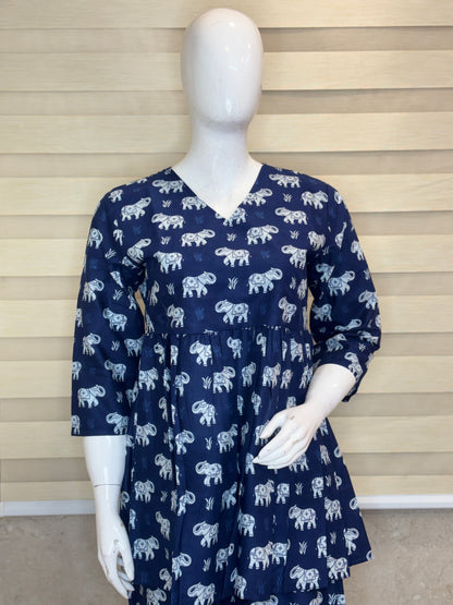 Indigo Blue Elephant Print Peplum Co-ord Set