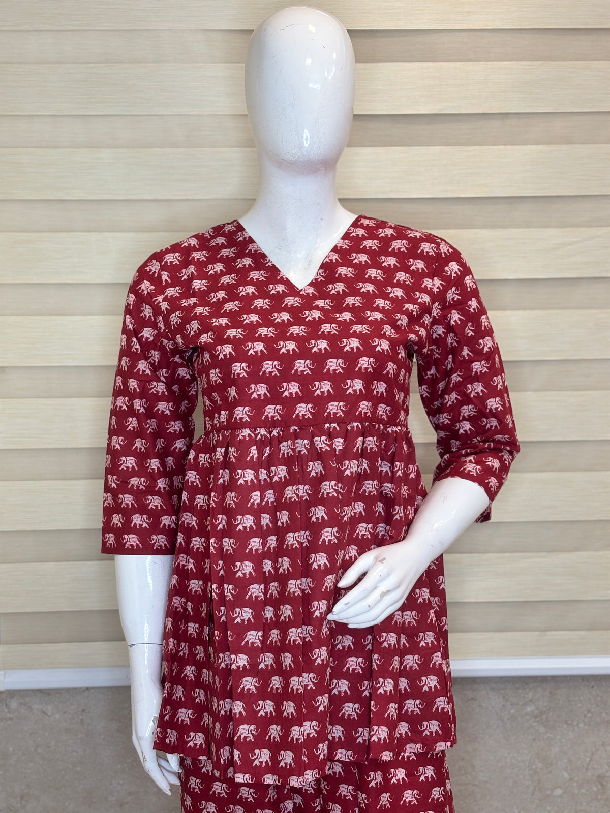 Brick Red Buti Print Peplum Co-ord Set