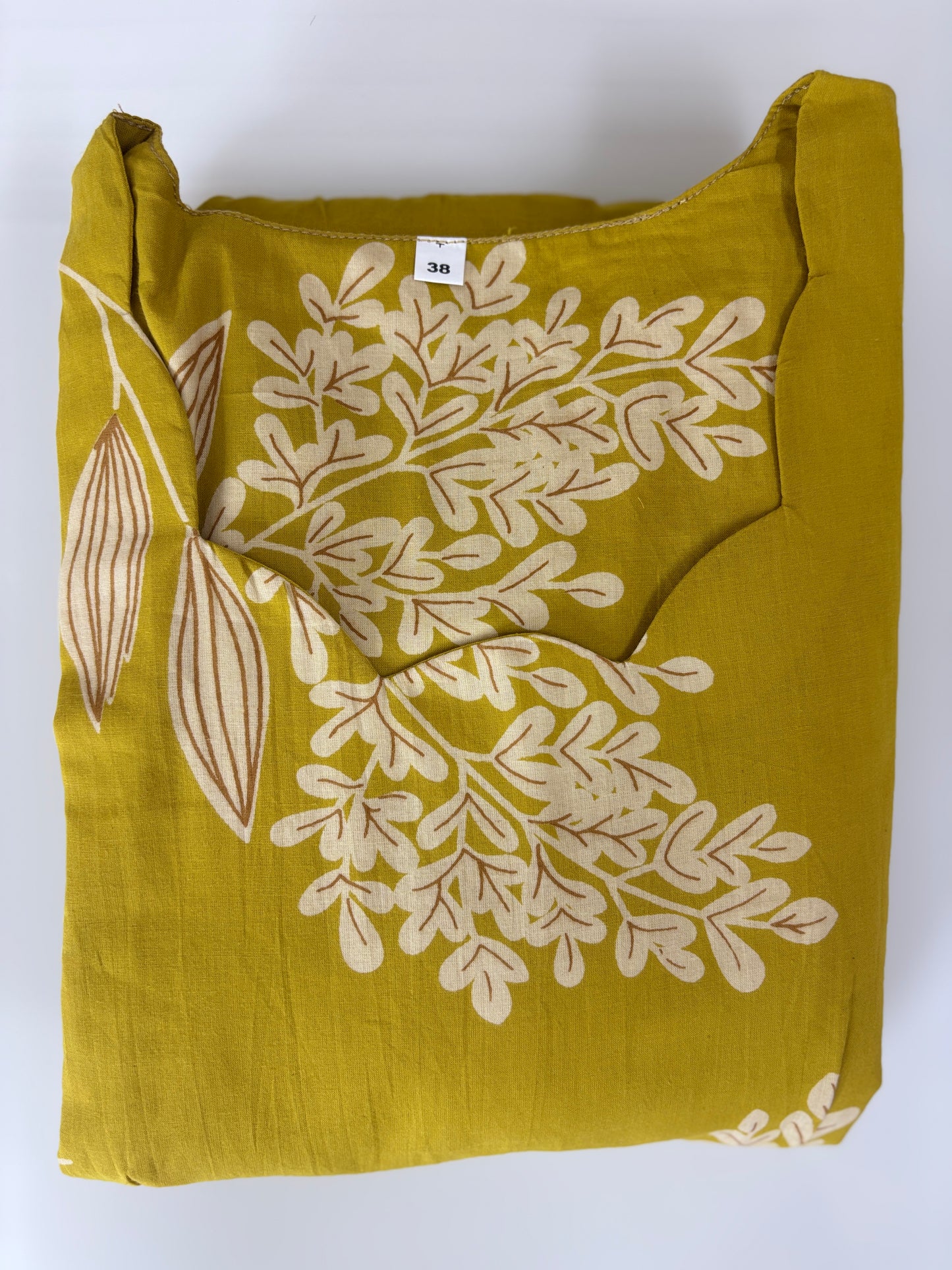 Mul Cotton Mustard Olive Botanical Leaf Print Non-Feeding Maxi