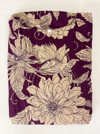 Mul Cotton Plum Purple Vintage Floral Print Non-Feeding Maxi