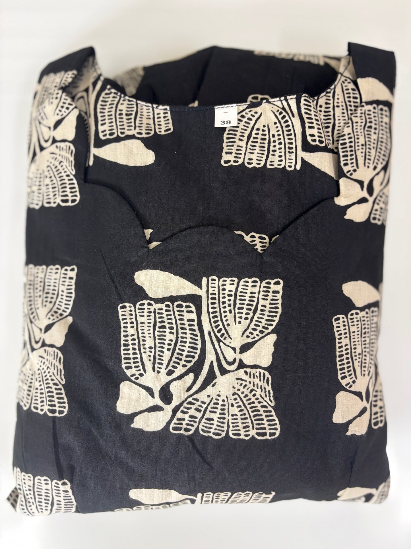 Mul Cotton Charcoal Black Abstract Botanical Block Print Non-Feeding Maxi