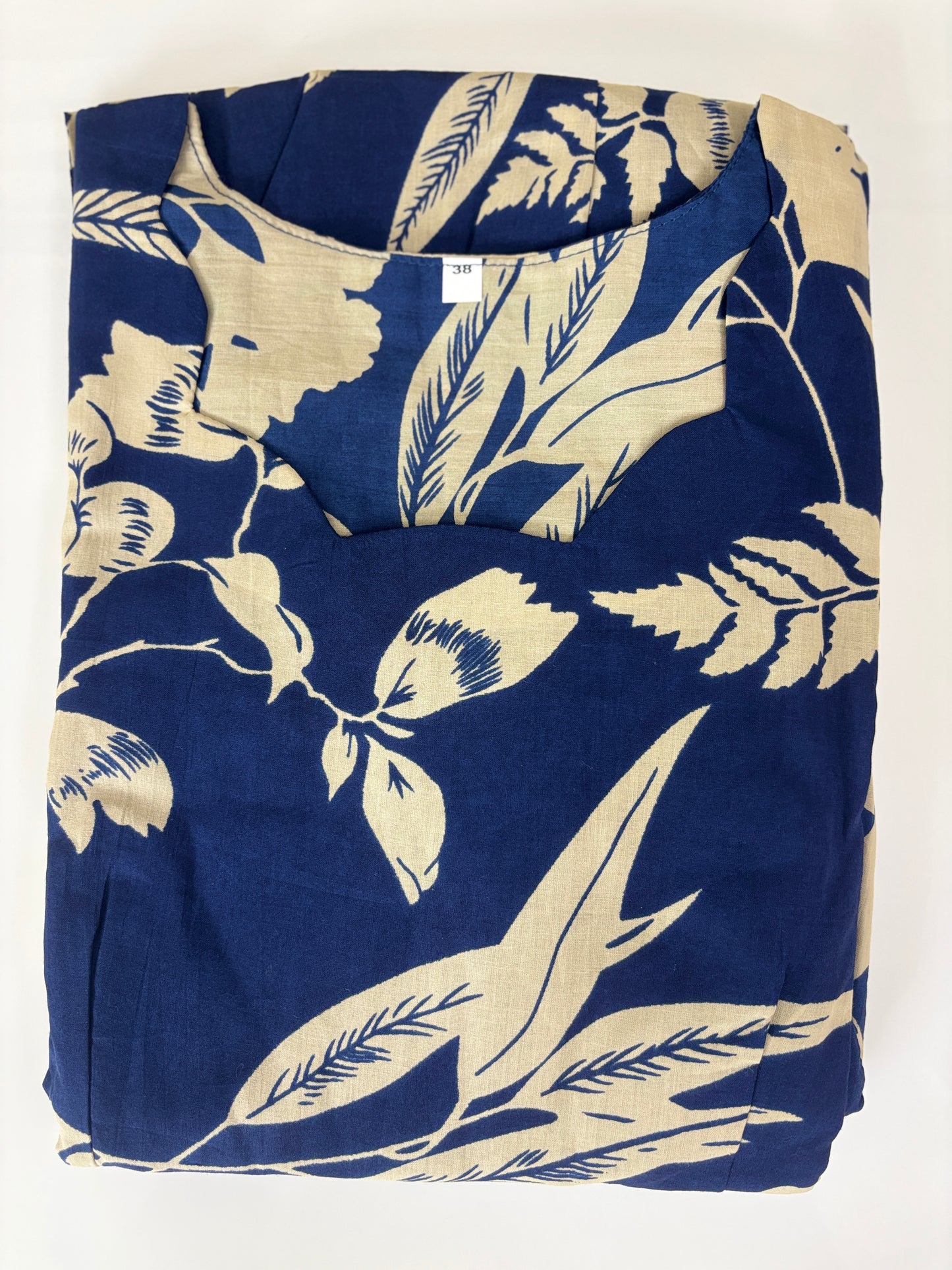 Mul Cotton Navy Blue Tropical Botanical Print Non-Feeding Maxi