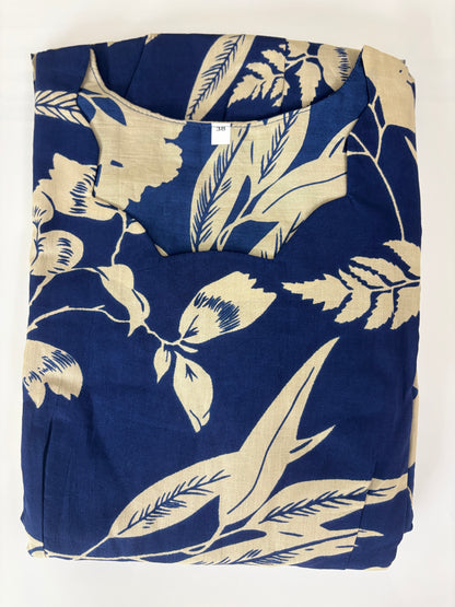Mul Cotton Navy Blue Tropical Botanical Print Non-Feeding Maxi