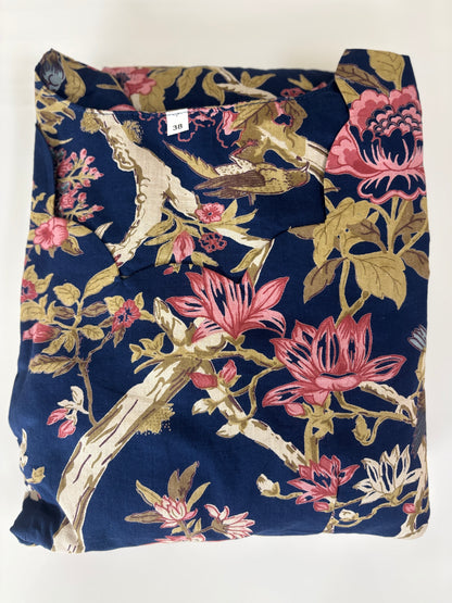 Mul Cotton Midnight Navy Vintage Floral Vine Print Non-Feeding Maxi