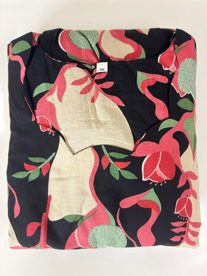 Mul Cotton Midnight Black Abstract Botanical Print Non Feeding Maxi