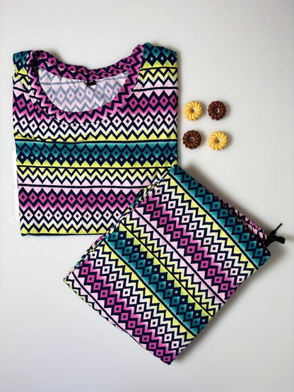 Spun Cotton Fabric Multicolor Geometric Pattern Printed T-shirt and Palazzo Set