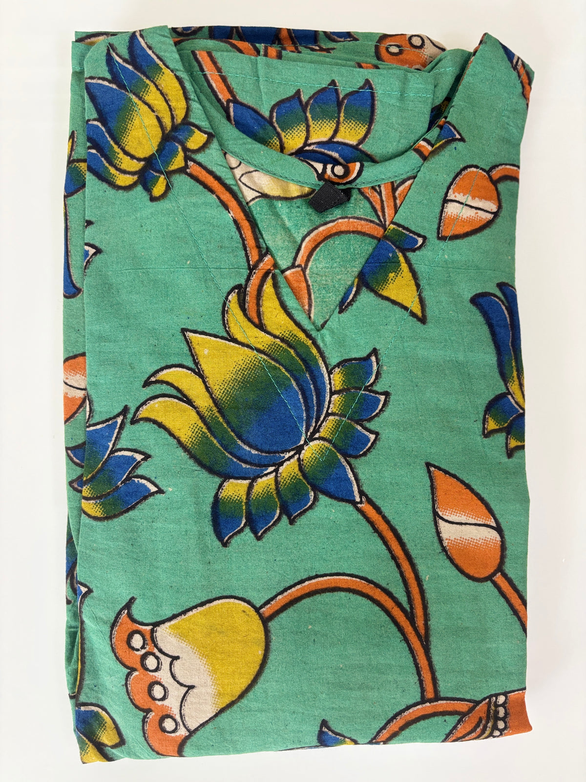 Sea Green Kalamkari Lotus & Deer Heritage Print Non-Feeding Maxi