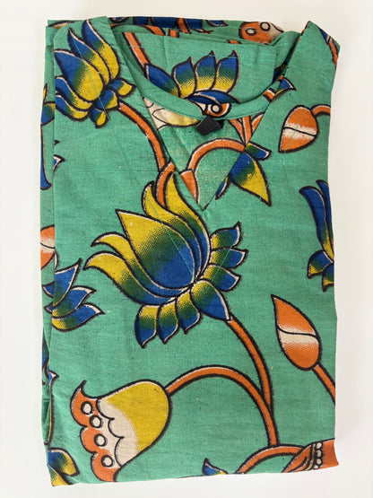 Sea Green Kalamkari Lotus & Deer Heritage Print Non-Feeding Maxi
