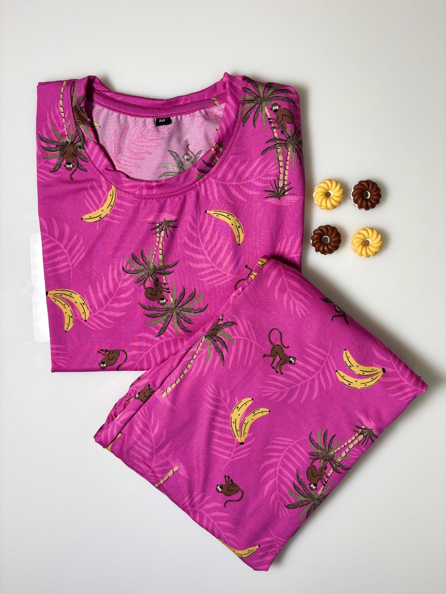 Spun Cotton Fabric Pink Monkey's Printed T-shirt and Palazzo Set