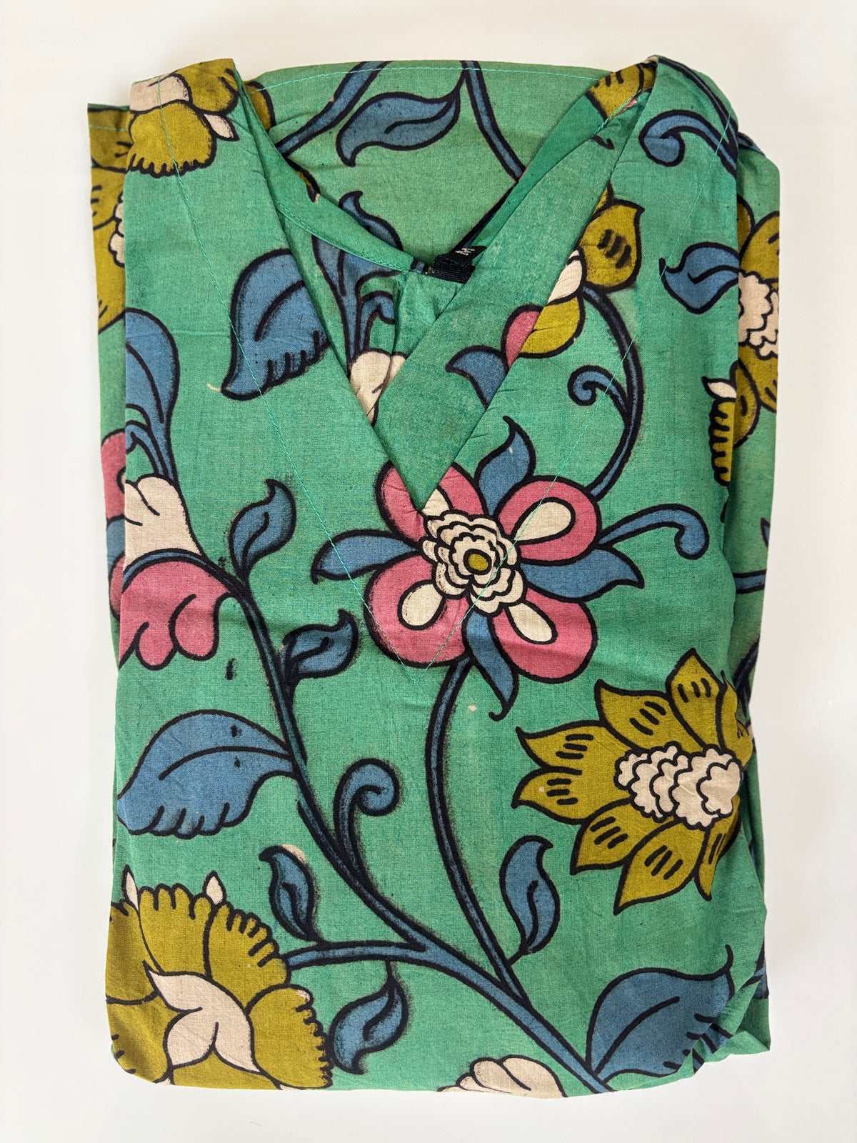 Sage Green Kalamkari Floral Vine Heritage Print Non-Feeding Maxi