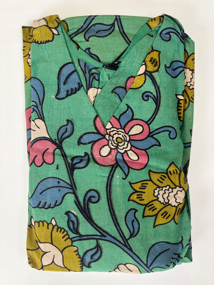 Sage Green Kalamkari Floral Vine Heritage Print Non-Feeding Maxi