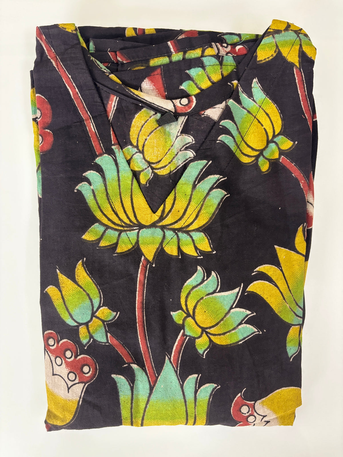 Charcoal Black Kalamkari Multicolor Lotus Bloom Print Non-Feeding Maxi