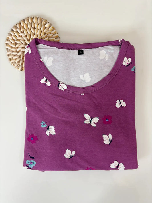 Magenta with Butterflies Printed Feeding Puff Sleeve Maxi