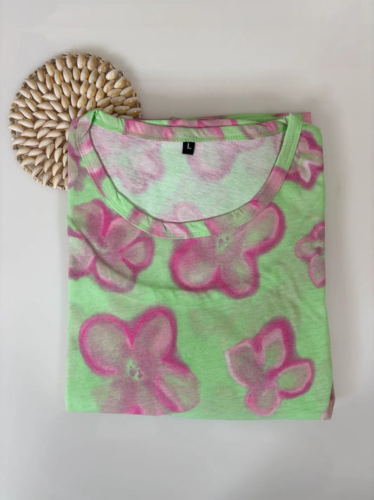 Light Green with Floral Printed Feeding Puff Sleeve Maxi