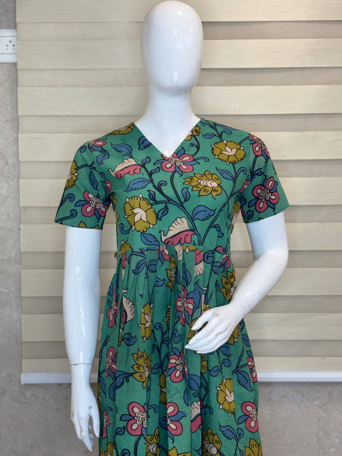 Sage Green Kalamkari Floral Vine Heritage Print Non-Feeding Maxi