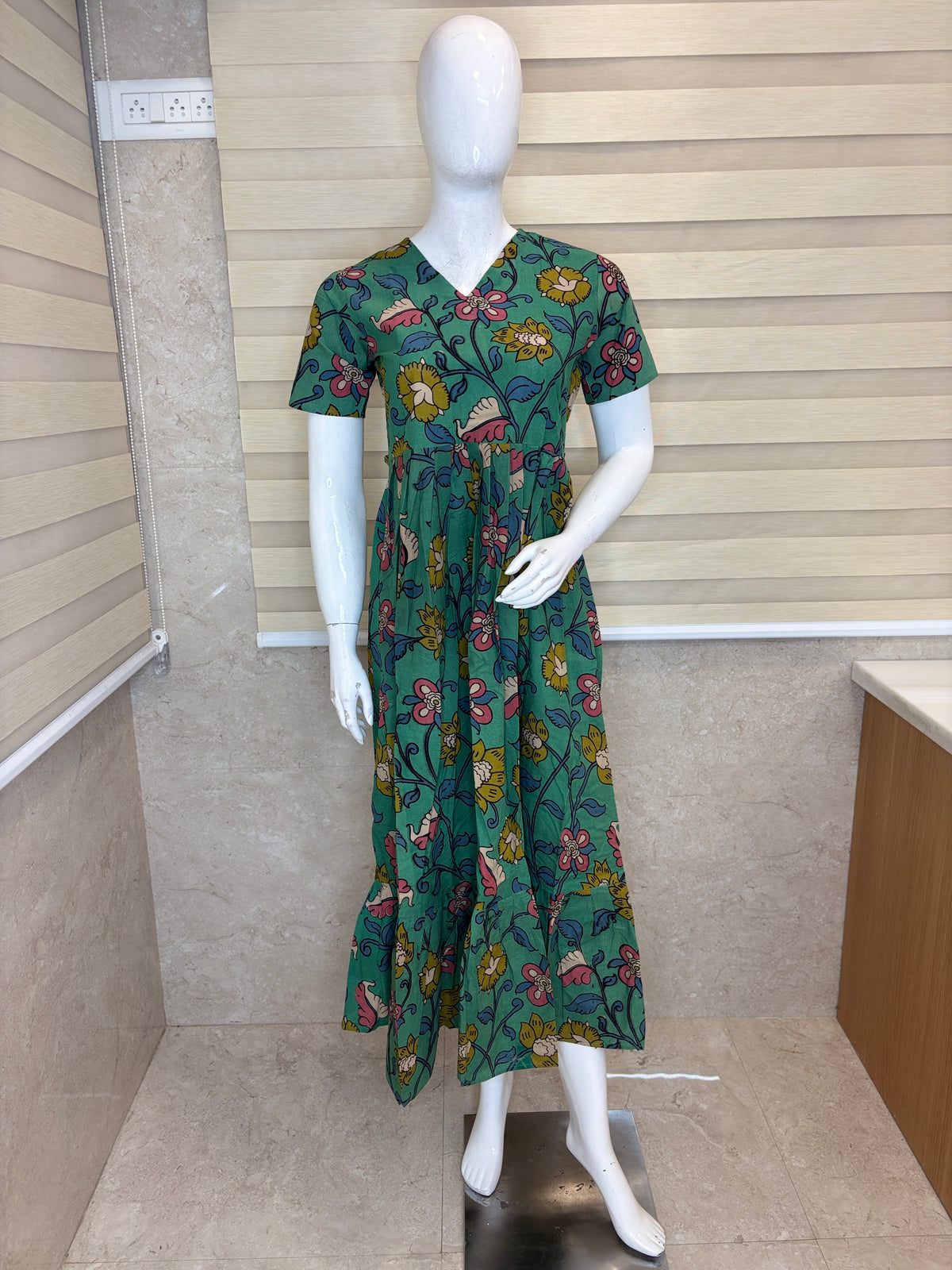 Sage Green Kalamkari Floral Vine Heritage Print Non-Feeding Maxi