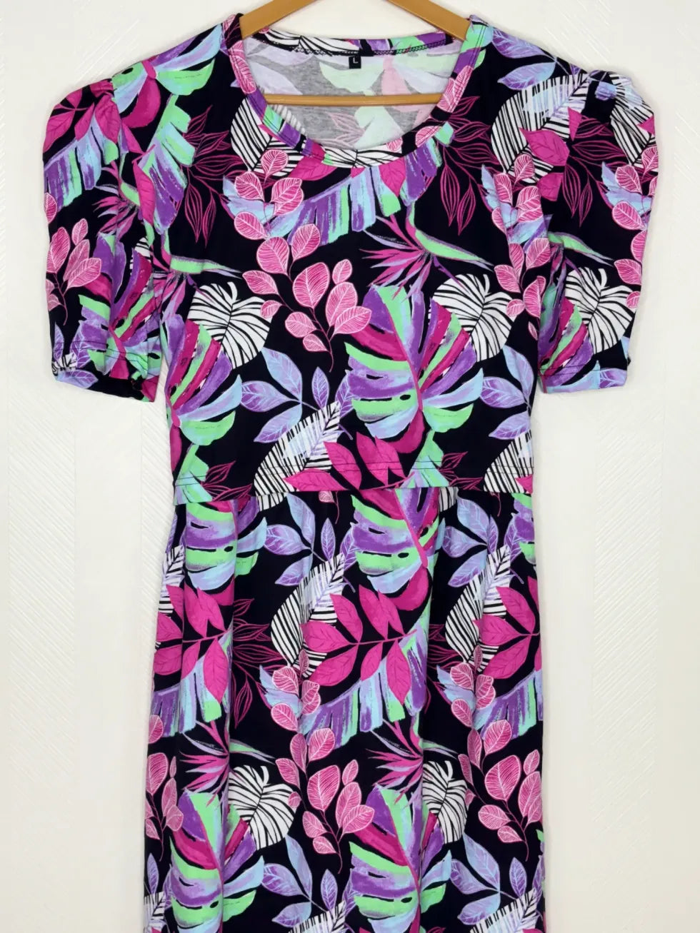 Black with Botanical Printed Feeding Puff Sleeve Maxi