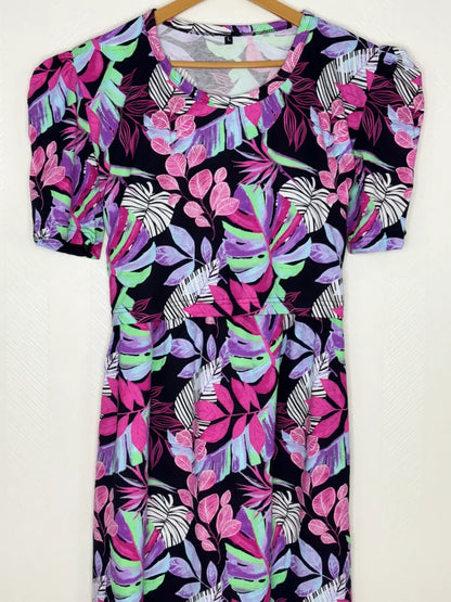 Black with Botanical Printed Feeding Puff Sleeve Maxi