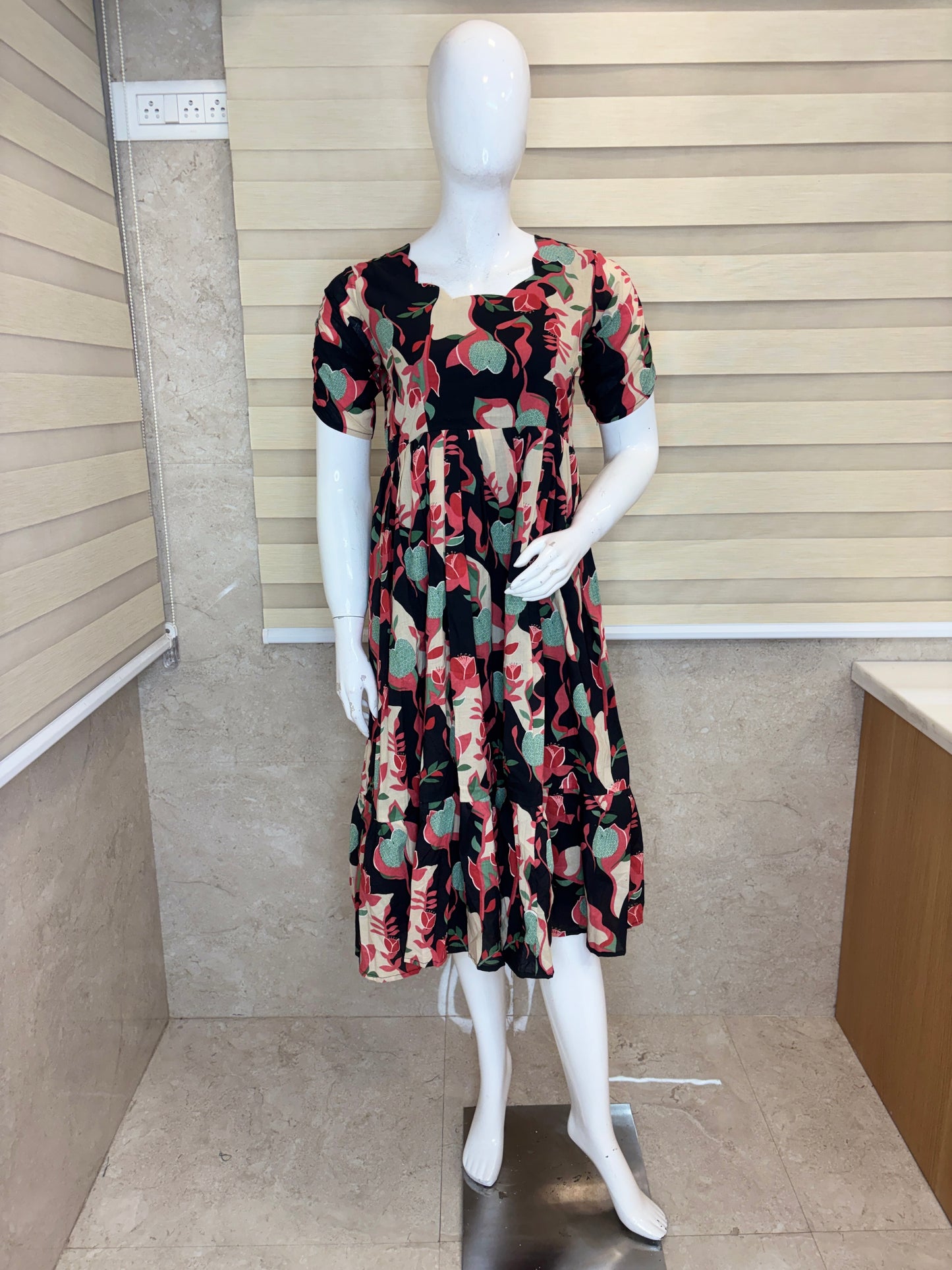 Mul Cotton Midnight Black Abstract Botanical Print Non Feeding Maxi