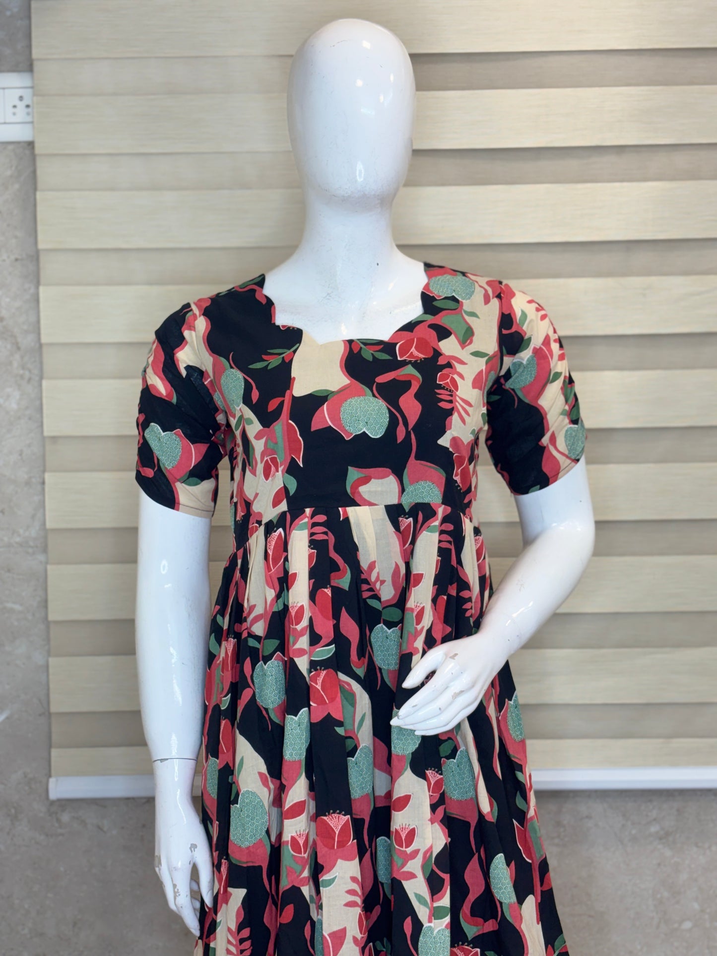 Mul Cotton Midnight Black Abstract Botanical Print Non Feeding Maxi