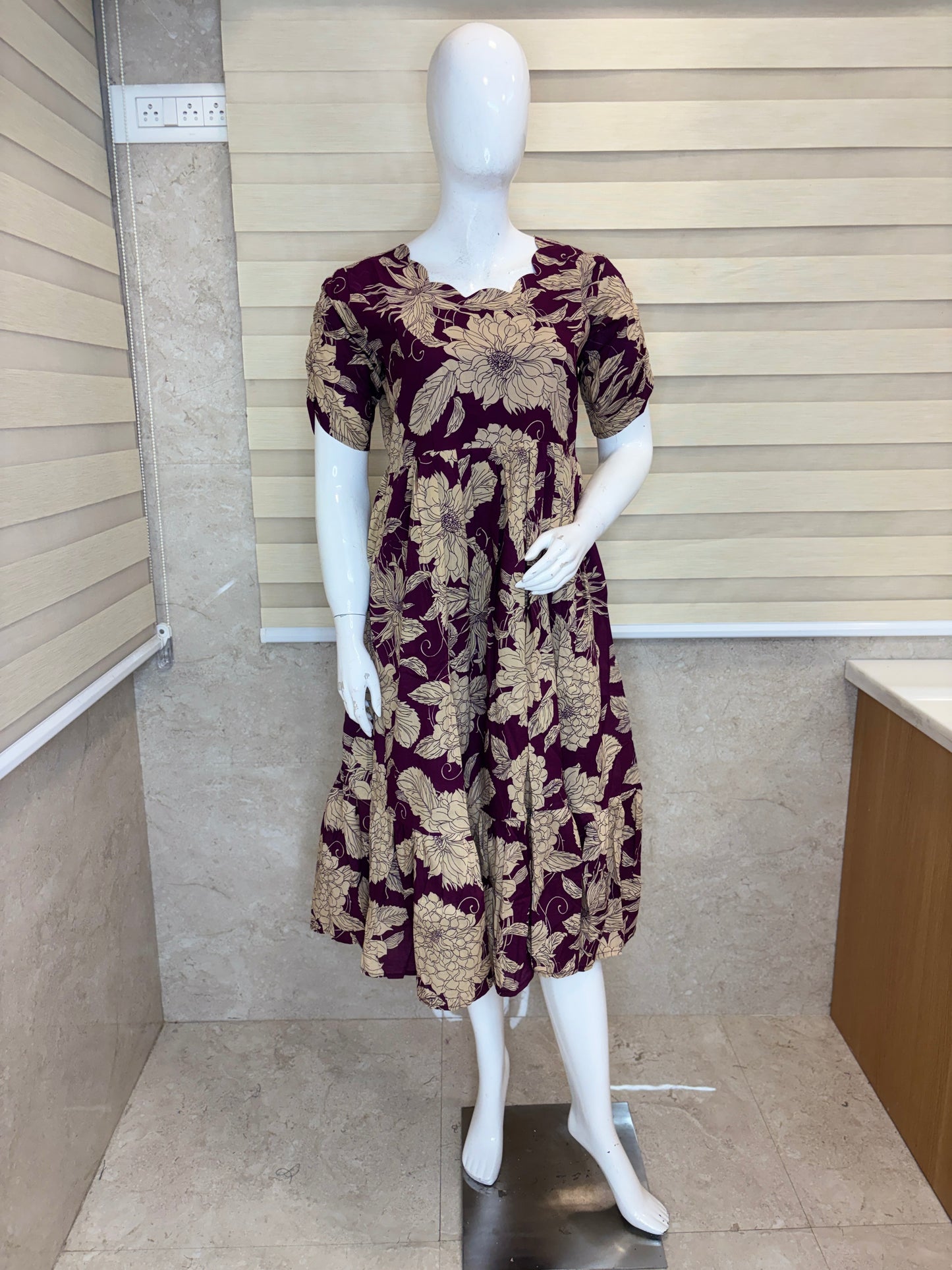 Mul Cotton Plum Purple Vintage Floral Print Non-Feeding Maxi