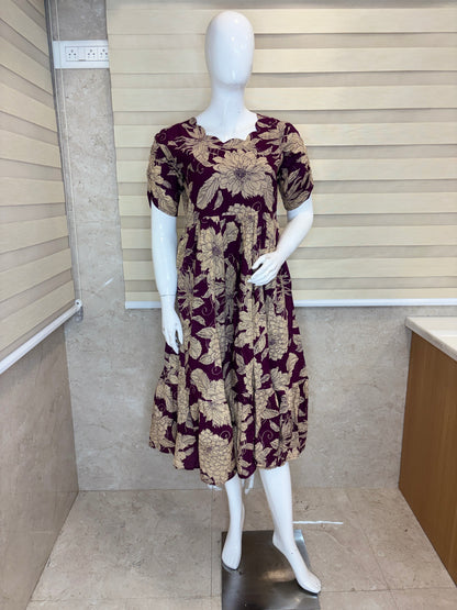 Mul Cotton Plum Purple Vintage Floral Print Non-Feeding Maxi