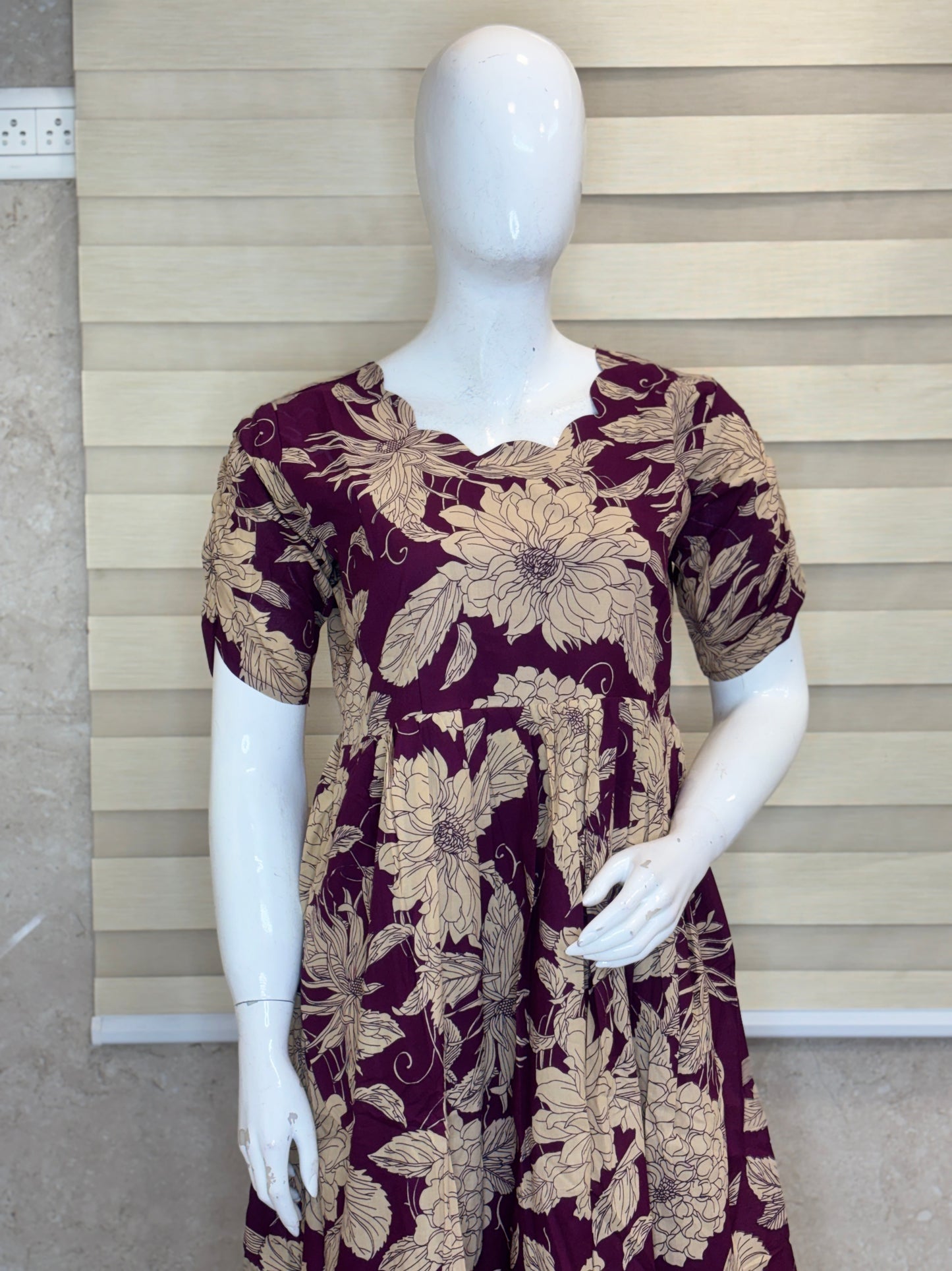 Mul Cotton Plum Purple Vintage Floral Print Non-Feeding Maxi