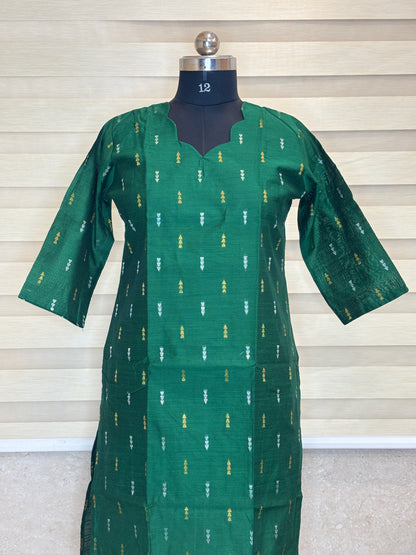 Emerald Green Golden Motif Straight Kurti